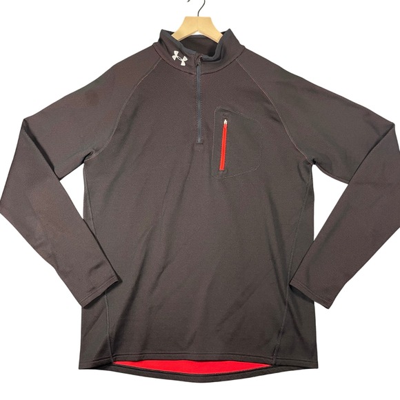 Under Armour Run 1/4 Zip Pullover Sweatshirt Mens XL Black Red ColdGear Top - Picture 1 of 14